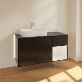 Тумба под раковину Villeroy & Boch Finion 120х50,1 см с подсветкой МДФ черный матовый лак/стекло черное матовое G152GFPD