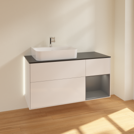 Тумба под раковину Villeroy & Boch Finion 120х50,1 см с подсветкой МДФ глянцевый белый лак/стекло черное матовое G152GKGF