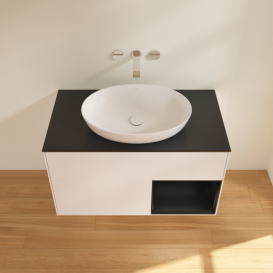 Тумба под раковину Villeroy & Boch Finion 100х50,1 см с подсветкой МДФ белый матовый лак/стекло черное матовое FA22PDMT