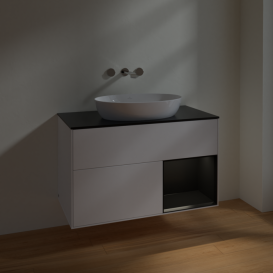 Тумба під раковину Villeroy & Boch Finion 100х50,1 см із підсвічуванням МДФ білий матовий лак/скло чорне матове FA22PDMT