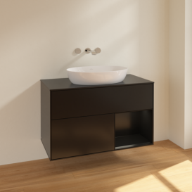 Тумба под раковину Villeroy & Boch Finion 100х50,1 см с подсветкой МДФ черный матовый лак/стекло черное матовое FA22PDPD