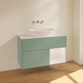 Тумба под раковину Villeroy & Boch Finion 100х50,1 см с подсветкой МДФ оливковый матовый лак/стекло белое матовое FA21GFGM