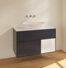 Тумба под раковину Villeroy & Boch Finion 100х50,1 см с подсветкой МДФ темно-синий матовый лак/стекло белое матовое FA21GFHG