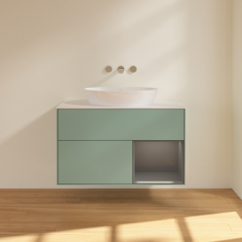 Тумба под раковину Villeroy & Boch Finion 100х50,1 см с подсветкой МДФ оливковый матовый лак/стекло белое матовое FA21GKGM