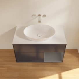 Тумба под раковину Villeroy & Boch Finion 100х50,1 см с подсветкой МДФ темно-синий матовый лак/стекло белое матовое FA21GKHG