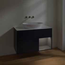 Тумба под раковину Villeroy & Boch Finion 100х50,1 см с подсветкой МДФ темно-синий матовый лак/стекло белое матовое FA21GKHG