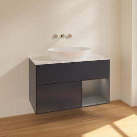 Тумба под раковину Villeroy & Boch Finion 100х50,1 см с подсветкой МДФ темно-синий матовый лак/стекло белое матовое FA21GKHG