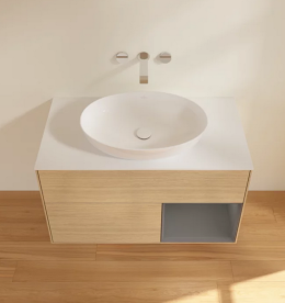 Тумба под раковину Villeroy & Boch Finion 100х50,1 см с подсветкой МДФ шпон дуба/стекло белое матовое FA21GKPC