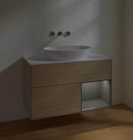 Тумба под раковину Villeroy & Boch Finion 100х50,1 см с подсветкой МДФ шпон дуба/стекло белое матовое FA21GKPC