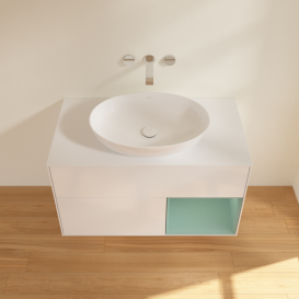 Тумба под раковину Villeroy & Boch Finion 100х50,1 см с подсветкой МДФ глянцевый белый лак/стекло белое матовое FA21GMGF