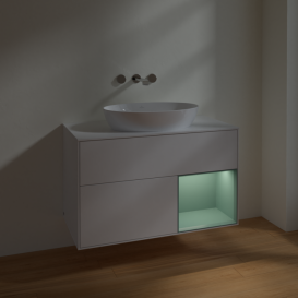 Тумба под раковину Villeroy & Boch Finion 100х50,1 см с подсветкой МДФ глянцевый белый лак/стекло белое матовое FA21GMGF