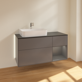 Тумба под раковину Villeroy & Boch Finion 120х50,1 см с подсветкой МДФ антрацит матовый лак/стекло черное матовое G152GKGK