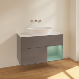 Тумба под раковину Villeroy & Boch Finion 100х50,1 см с подсветкой МДФ антрацит матовый лак/стекло белое матовое FA21GMGK