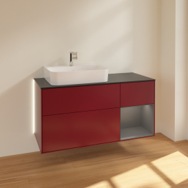 Тумба под раковину Villeroy & Boch Finion 120х50,1 см с подсветкой МДФ пион матовый лак/стекло черное матовое G152GKHB