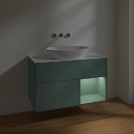 Тумба под раковину Villeroy & Boch Finion 100х50,1 см с подсветкой МДФ оливковый матовый лак/стекло белое матовое FA21GMGM