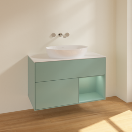 Тумба под раковину Villeroy & Boch Finion 100х50,1 см с подсветкой МДФ оливковый матовый лак/стекло белое матовое FA21GMGM