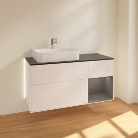 Тумба под раковину Villeroy & Boch Finion 120х50,1 см с подсветкой МДФ белый матовый лак/стекло черное матовое G152GKMT