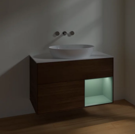 Тумба под раковину Villeroy & Boch Finion 100х50,1 см с подсветкой МДФ шпон грецкого ореха/стекло белое матовое FA21GMGN