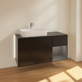 Тумба под раковину Villeroy & Boch Finion 120х50,1 см с подсветкой МДФ черный матовый лак/стекло черное матовое G152GKPD