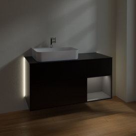 Тумба под раковину Villeroy & Boch Finion 120х50,1 см с подсветкой МДФ черный матовый лак/стекло черное матовое G152GKPD