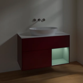 Тумба под раковину Villeroy & Boch Finion 100х50,1 см с подсветкой МДФ пион матовый лак/стекло белое матовое FA21GMHB