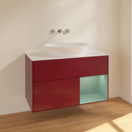 Тумба под раковину Villeroy & Boch Finion 100х50,1 см с подсветкой МДФ пион матовый лак/стекло белое матовое FA21GMHB