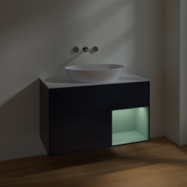 Тумба под раковину Villeroy & Boch Finion 100х50,1 см с подсветкой МДФ темно-синий матовый лак/стекло белое матовое FA21GMHG