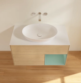 Тумба под раковину Villeroy & Boch Finion 100х50,1 см с подсветкой МДФ шпон дуба/стекло белое матовое FA21GMPC