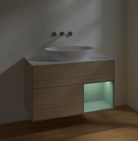 Тумба под раковину Villeroy & Boch Finion 100х50,1 см с подсветкой МДФ шпон дуба/стекло белое матовое FA21GMPC