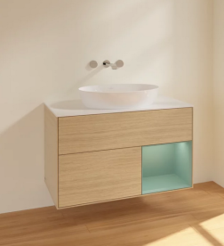 Тумба под раковину Villeroy & Boch Finion 100х50,1 см с подсветкой МДФ шпон дуба/стекло белое матовое FA21GMPC