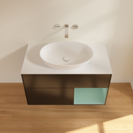 Тумба под раковину Villeroy & Boch Finion 100х50,1 см с подсветкой МДФ черный матовый лак/стекло белое матовое FA21GMPD