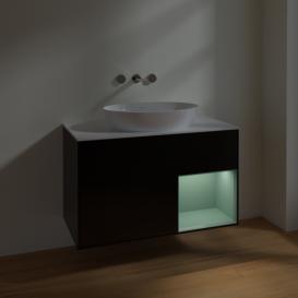 Тумба под раковину Villeroy & Boch Finion 100х50,1 см с подсветкой МДФ черный матовый лак/стекло белое матовое FA21GMPD