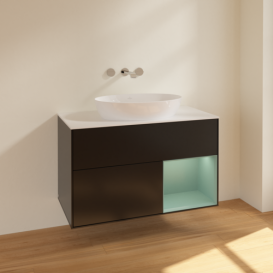 Тумба под раковину Villeroy & Boch Finion 100х50,1 см с подсветкой МДФ черный матовый лак/стекло белое матовое FA21GMPD