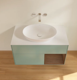 Тумба под раковину Villeroy & Boch Finion 100х50,1 см с подсветкой МДФ оливковый матовый лак/стекло белое матовое FA21GNGM