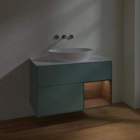 Тумба под раковину Villeroy & Boch Finion 100х50,1 см с подсветкой МДФ оливковый матовый лак/стекло белое матовое FA21GNGM