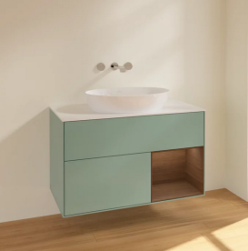 Тумба под раковину Villeroy & Boch Finion 100х50,1 см с подсветкой МДФ оливковый матовый лак/стекло белое матовое FA21GNGM