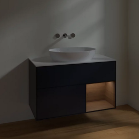 Тумба под раковину Villeroy & Boch Finion 100х50,1 см с подсветкой МДФ темно-синий матовый лак/стекло белое матовое FA21GNHG