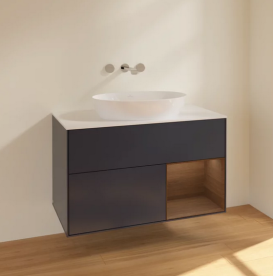 Тумба под раковину Villeroy & Boch Finion 100х50,1 см с подсветкой МДФ темно-синий матовый лак/стекло белое матовое FA21GNHG