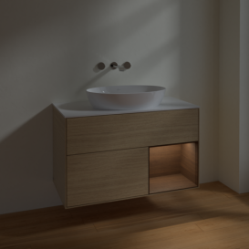 Тумба под раковину Villeroy & Boch Finion 100х50,1 см с подсветкой МДФ шпон дуба/стекло белое матовое FA21GNPC