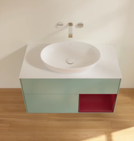 Тумба під раковину Villeroy & Boch Finion 100х50,1 см із підсвічуванням МДФ оливковий матовий лак/скло біле матове FA21HBGM