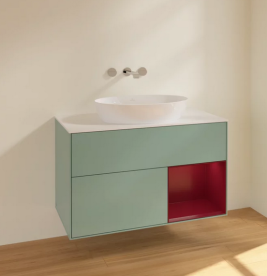 Тумба під раковину Villeroy & Boch Finion 100х50,1 см із підсвічуванням МДФ оливковий матовий лак/скло біле матове FA21HBGM