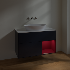 Тумба під раковину Villeroy & Boch Finion 100х50,1 см із підсвічуванням МДФ темно-синій матовий лак/скло біле матове FA21HBHG