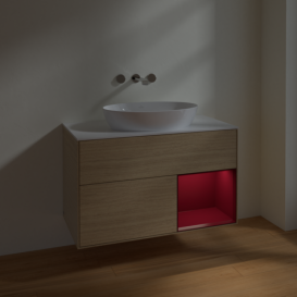 Тумба под раковину Villeroy & Boch Finion 100х50,1 см с подсветкой МДФ шпон дуба/стекло белое матовое FA21HBPC