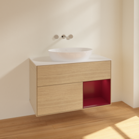 Тумба под раковину Villeroy & Boch Finion 100х50,1 см с подсветкой МДФ шпон дуба/стекло белое матовое FA21HBPC