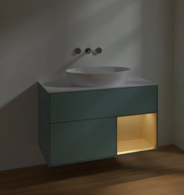 Тумба під раковину Villeroy & Boch Finion 100х50,1 см із підсвічуванням МДФ оливковий матовий лак/скло біле матове FA21HFGM