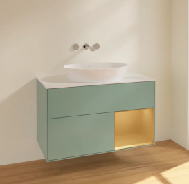 Тумба під раковину Villeroy & Boch Finion 100х50,1 см із підсвічуванням МДФ оливковий матовий лак/скло біле матове FA21HFGM