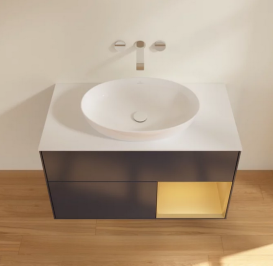 Тумба под раковину Villeroy & Boch Finion 100х50,1 см с подсветкой МДФ темно-синий матовый лак/стекло белое матовое FA21HFHG