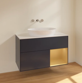 Тумба под раковину Villeroy & Boch Finion 100х50,1 см с подсветкой МДФ темно-синий матовый лак/стекло белое матовое FA21HFHG