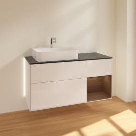 Тумба под раковину Villeroy & Boch Finion 120х50,1 см с подсветкой МДФ глянцевый белый лак/стекло черное матовое G152GNGF