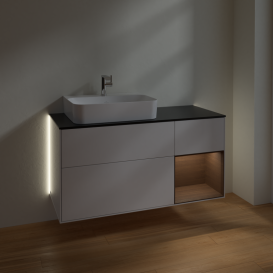 Тумба под раковину Villeroy & Boch Finion 120х50,1 см с подсветкой МДФ глянцевый белый лак/стекло черное матовое G152GNGF